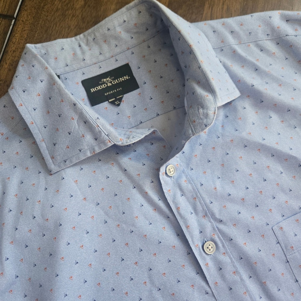 Rodd & Gunn Sports Fit Blue Geometric Triangle Print Cotton Button Down Shirt XL